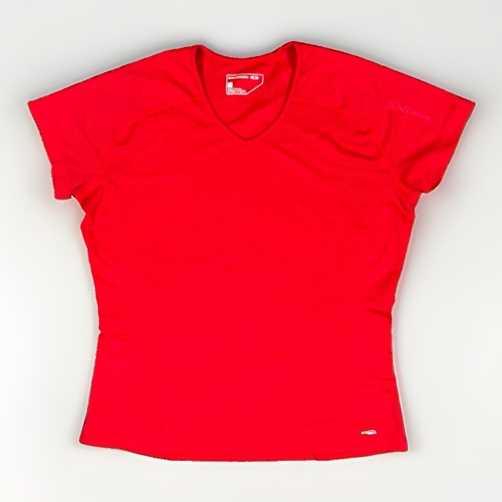 Salomon ACTILITE V-Neck T-Shirt Red Breathable Athletic Running Women's L
